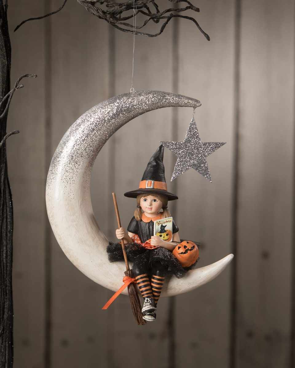 Little Fraya Witch On Moon Halloween Decoration